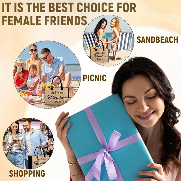 Beach Bag Set Canvas Tote Sun Visor Makeup Bag for Travel Summer - Picture 3 of 7